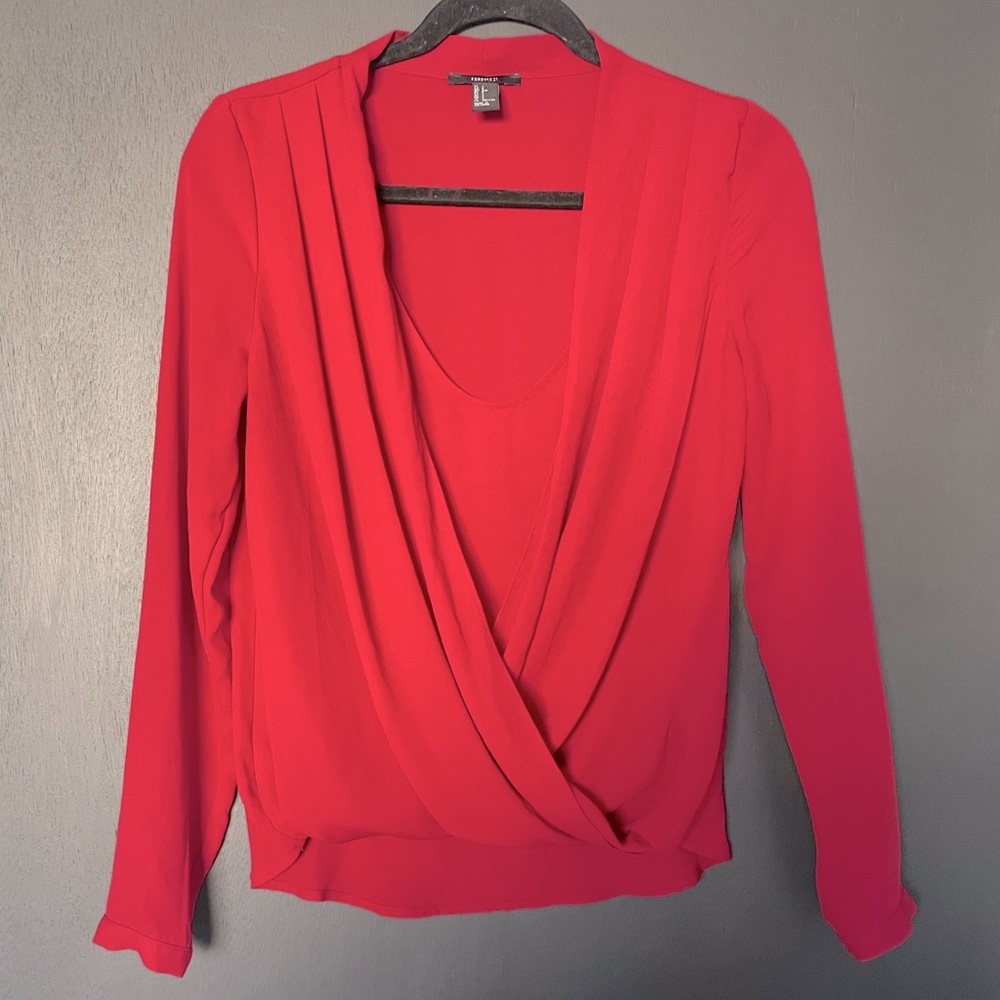 Forever 21 Red Crossover Blouse - Size Small